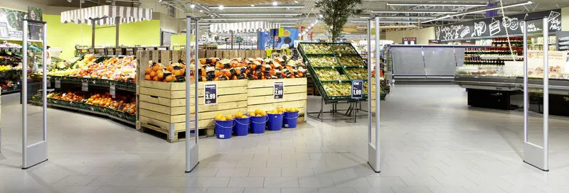 RF EAS gates at an Edeka store entrance